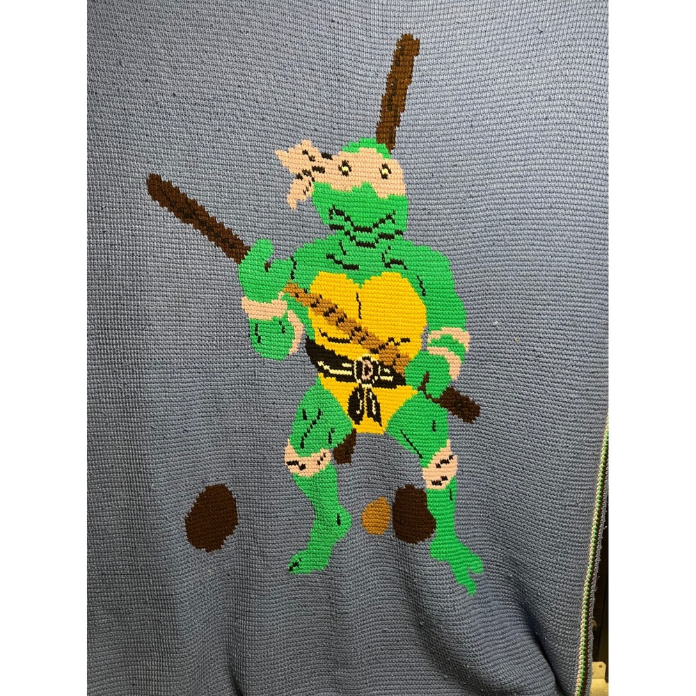 Vintage TMNT Donatello Crochet Afghan Blanket Teenage Mutant Ninja Turtles 78x60